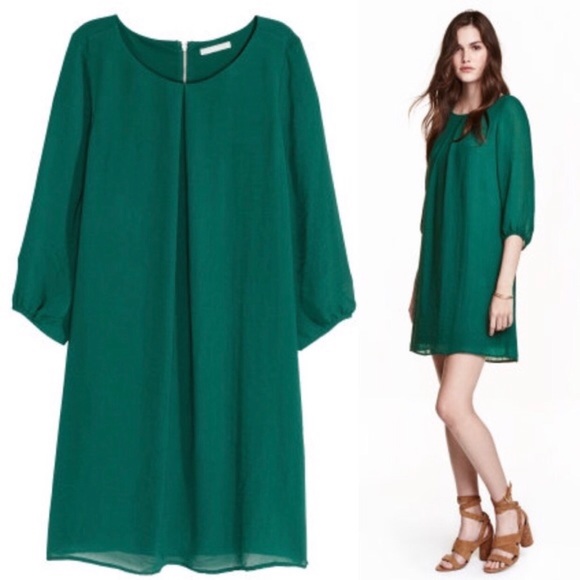 H&M Women’s Dark Green Chiffon Dress - Picture 6 of 6